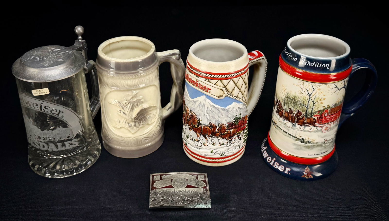 Lot of 4 Budweiser Steins & Belt Buckle (1 of 6)