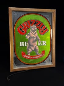 Grizzly Beer Lighted Bar Mirror & Lighted Sign