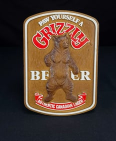 Vintage Grizzly Beer "Paw Yourself A Grizzly"  Sign
