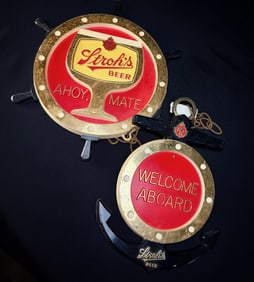 Stroh's Beer Nautical Themed Plastic Signs (2)