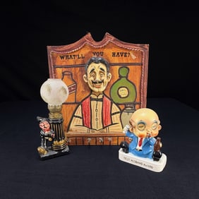 Vintage Barware Lot: Key Holder & Gag Figurines