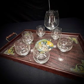 Art Nouveau Style Barware Set w/ Tray