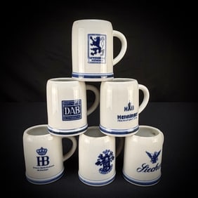 Set of 6 Enesco German Brewery Miniature Mugs