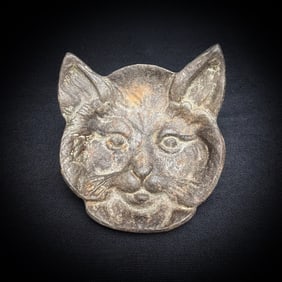 Vintage Cast Metal Cat Head Ashtray