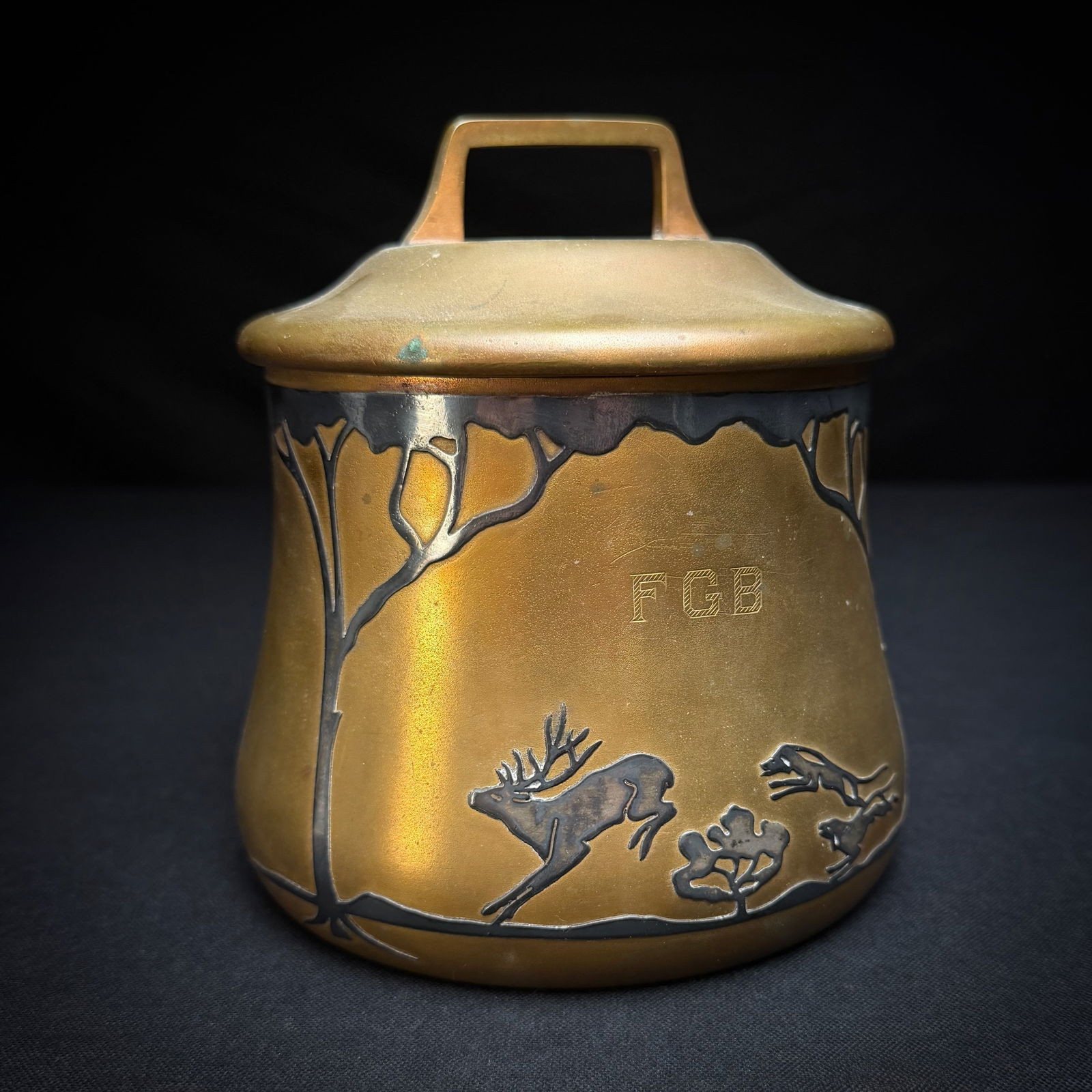 AMS Sterling on Bronze Lidded Humidor Deer Hunt (1 of 8)