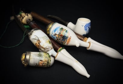 Lot of 4 European Porcelain Tobacco Pipes