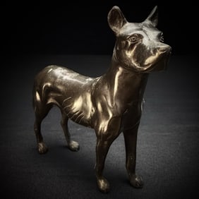 Metal Dog Statue with Dark Patina