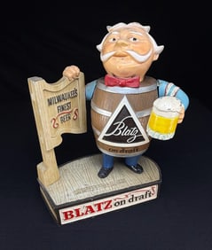 Vintage Cast Aluminum Blatz Beer Advertising Statue Barrel Guy