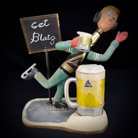 Vintage Cast Aluminum Blatz Beer Skater Advertising Display