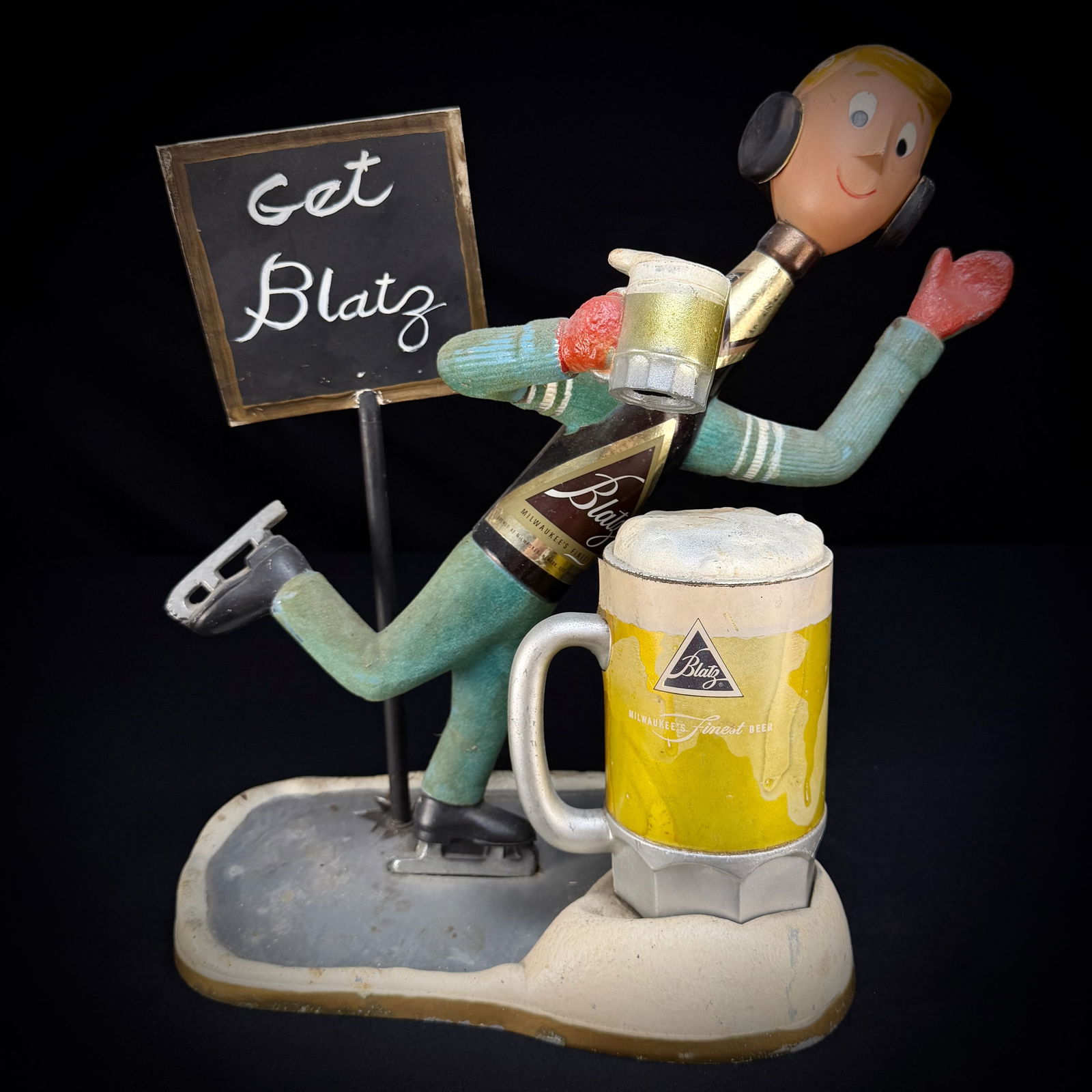 Vintage Cast Aluminum Blatz Beer Skater Advertising Display (1 of 13)