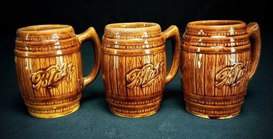 Set of 3 Vintage Pabst Ceramic Barrel Mugs