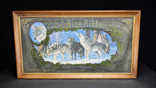 1990 Pabst Wildlife Collection Timber Wolves Mirror