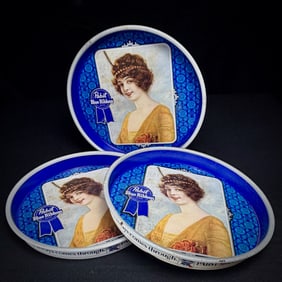 Lot of 3 Pabst Blue Ribbon Beer Serving Trays