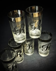 Vintage 'R' Monogram Silver Rim Tumblers (6)