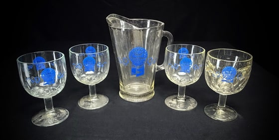 Vintage Pabst Blue Ribbon Pitcher and Glass Set
