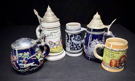 Lot of 5 Vintage German Style Beer Steins