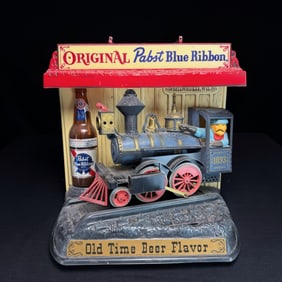 Pabst Light & Motion Beer Sign Railroad Engine