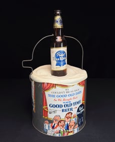 Vintage PBR "Good Old Days" Tin Ice Bucket Advertising