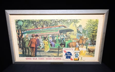 Vintage Pabst Blue Ribbon Advertising Sign "Roanoke Transit Company"