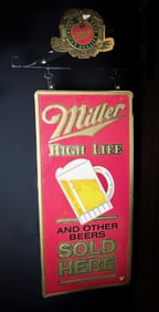 Vintage Miller High Life Hanging Beer Sign Double Sided with Bracket