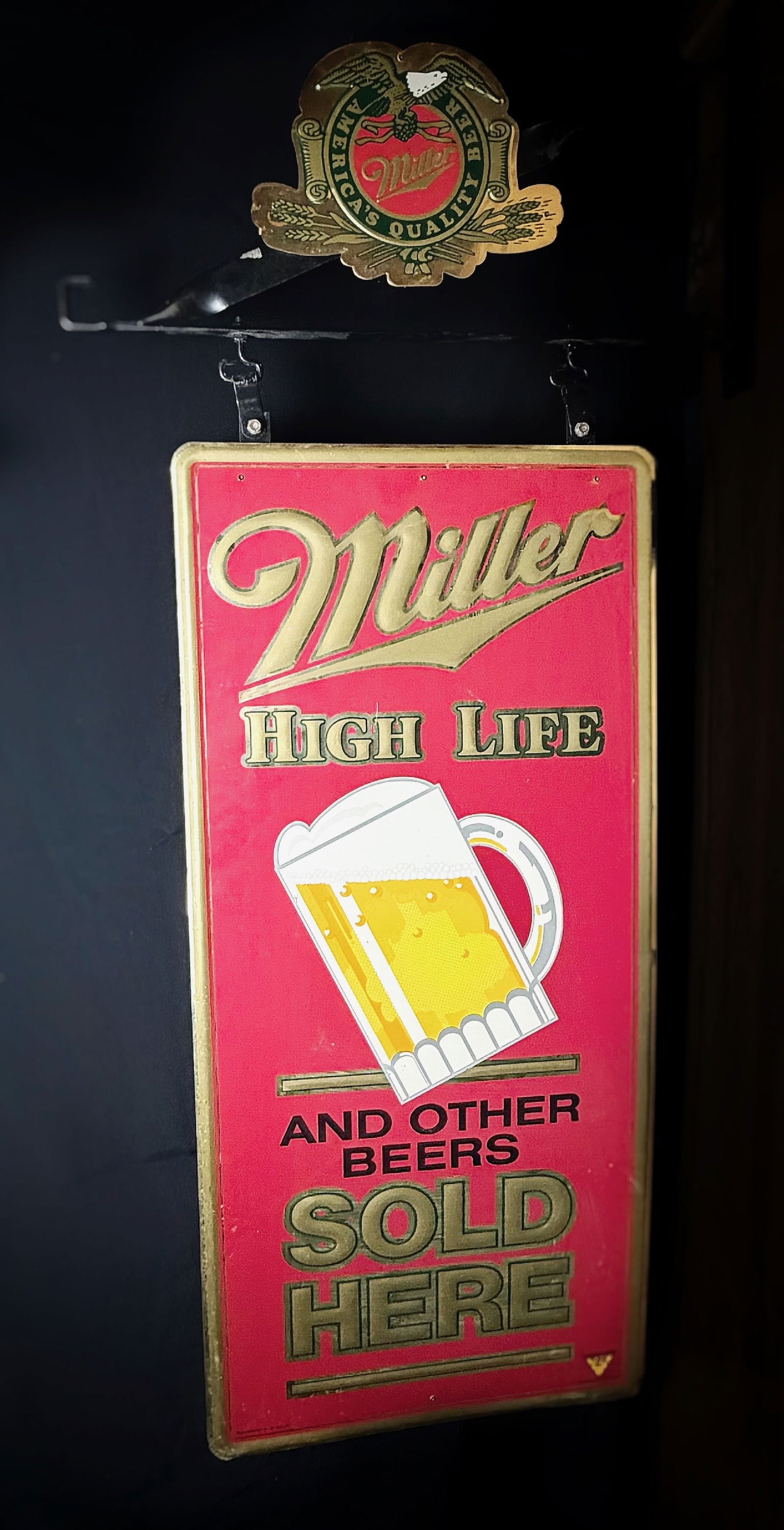 Vintage Miller High Life Hanging Beer Sign Double Sided with Bracket (1 of 8)