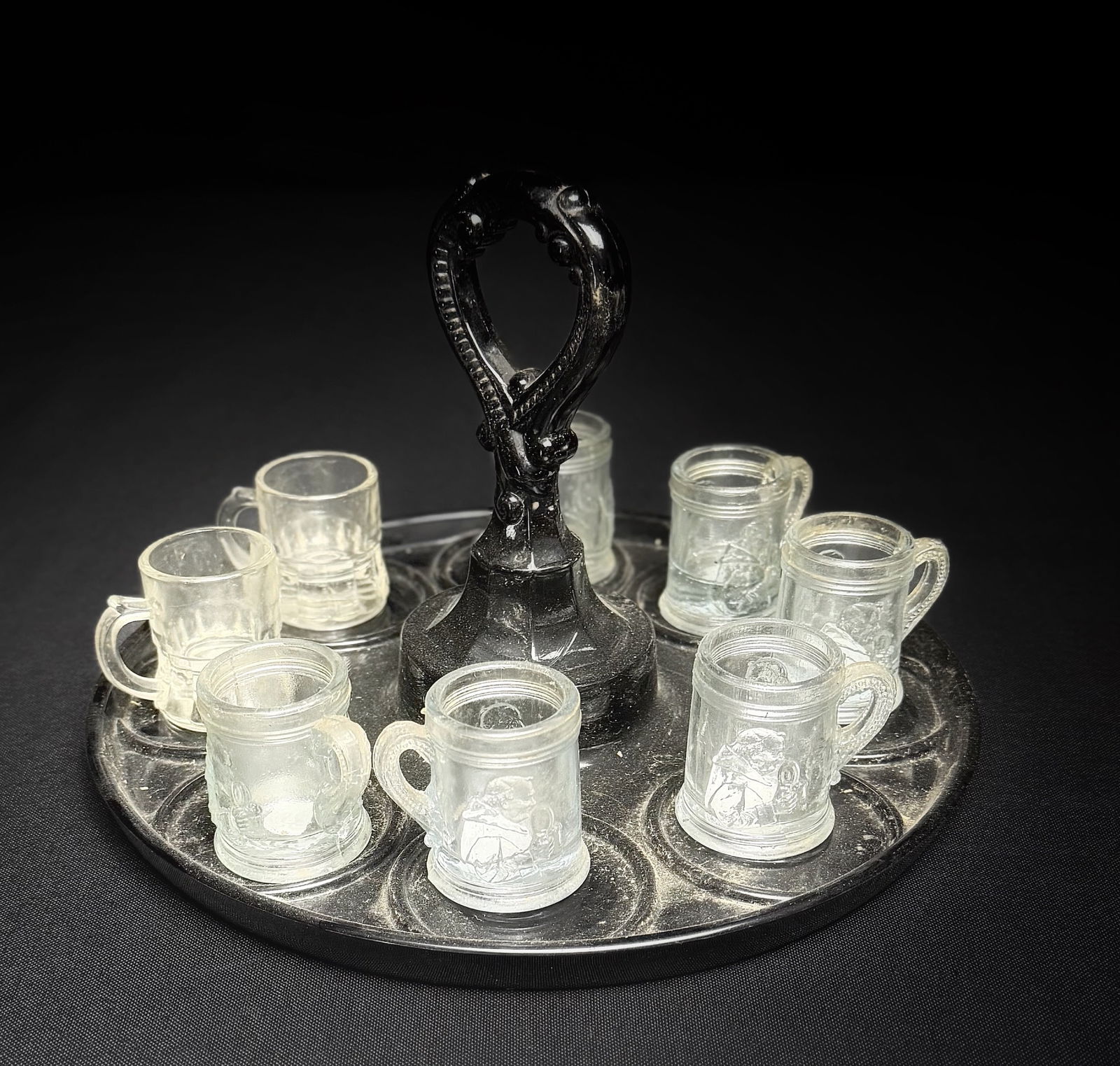 Vintage Mini Beer Mug Shot Glass Set & Black Glass Caddy (1 of 8)