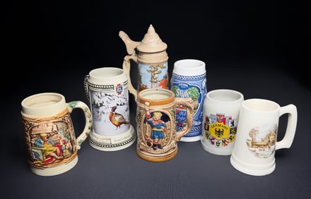Lot of 7 Beer Steins - Pabst, Old Style