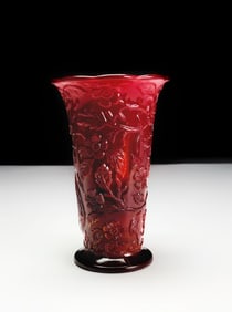 Fenton Mandarin Red Peacock Pattern Vase