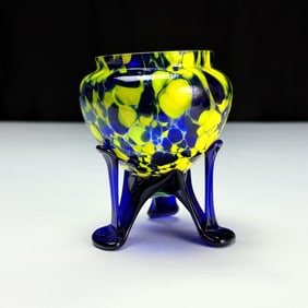 Czech Bohemian Splatter Glass Tripod Vase