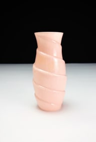 Pink Opaline Spiral Ribbed Art Glass Vase