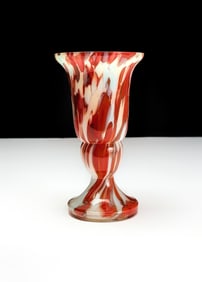 Bohemian Czech Cranberry & White Spatter Glass Vase