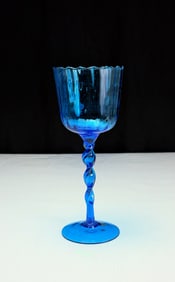 Mid-Century Empoli Blue Optic Art Glass Compote