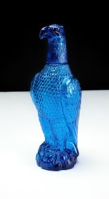 Mid-Century Blue Pressed Glass Eagle Decanter