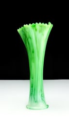 Green Swirl Art Glass Ruffled Rim Vase