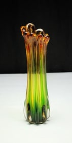Mid-century Modern Ribbed Swung Glass Vase
