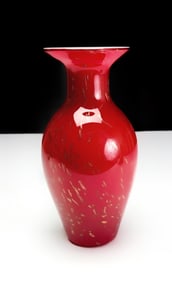 Vintage Murano Glass Vase, Red with Gold Flecks