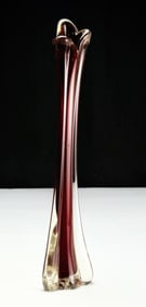 Art Glass Trumpet Vase, Cranberry & Clear