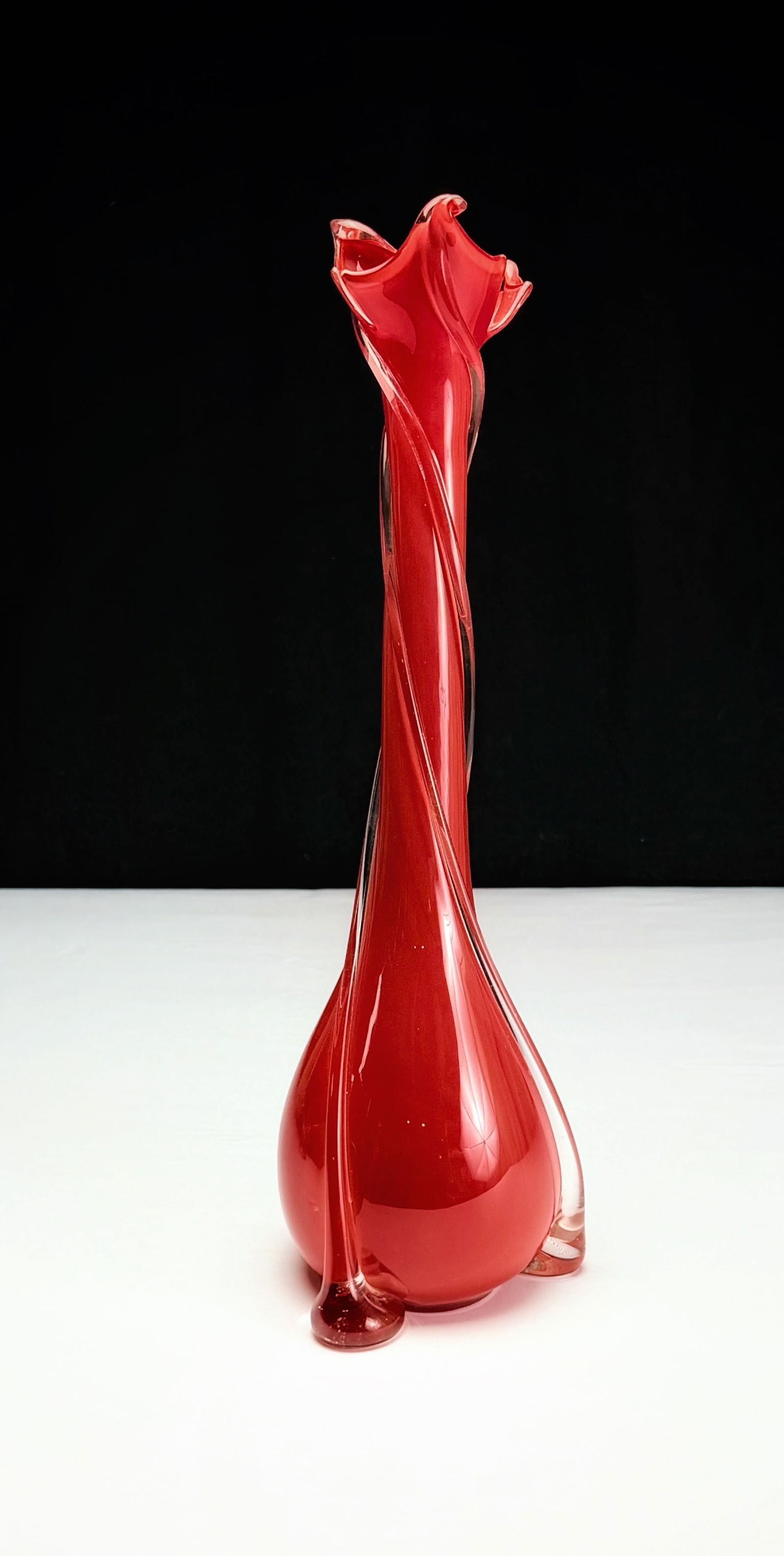 Mid-Century Murano Cranberry Swung Glass Vase (1 of 7)
