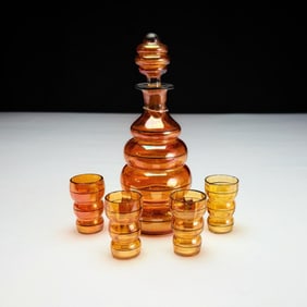 Iridescent Orange Glass Decanter Set