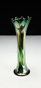Fenton Green Iridescent Swung Vase, Thumbprint