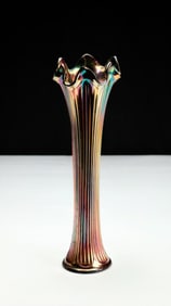 Fenton Iridescent Ruffled Ribbed Art Glass Vase