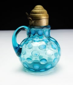 Northwood Coin Dot Blue Opalescent Syrup Pitcher