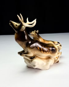 Royal Dux Czech Stag and Wolf Porcelain Figurine