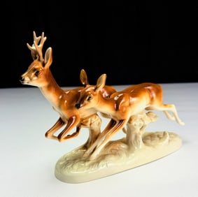 Royal Dux Czech Porcelain Leaping Deer Figurine