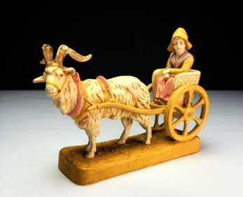Royal Dux Czech Porcelain Goat Cart & Girl Figurine