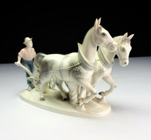 Vintage 1940s Erphila Horses & Plow Figurine
