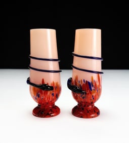 Bohemian Czech Pair Spatter Art Glass Vases