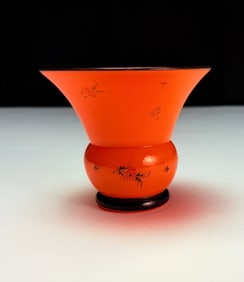 Bohemian Czech art glass vase w/ hand-painted flowers