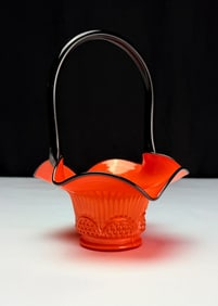 Bohemian Czech Art Glass Candy Basket Dish