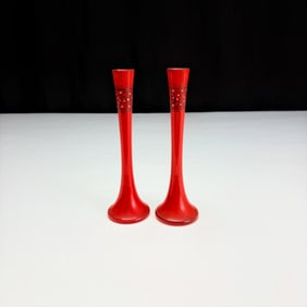 Bohemian Czech Tango Glass Candlesticks, Pair